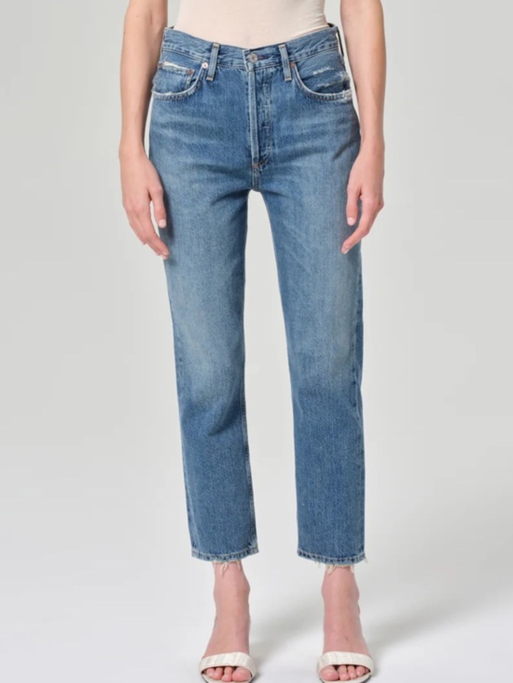 AGOLDE RILEY Jeans Distressed Medium Blue Wash in Size: 26